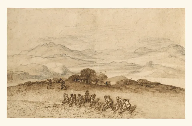 Claude Lorrain, Paysage du Latium avec des paysans, dessin, vers 1660-1663